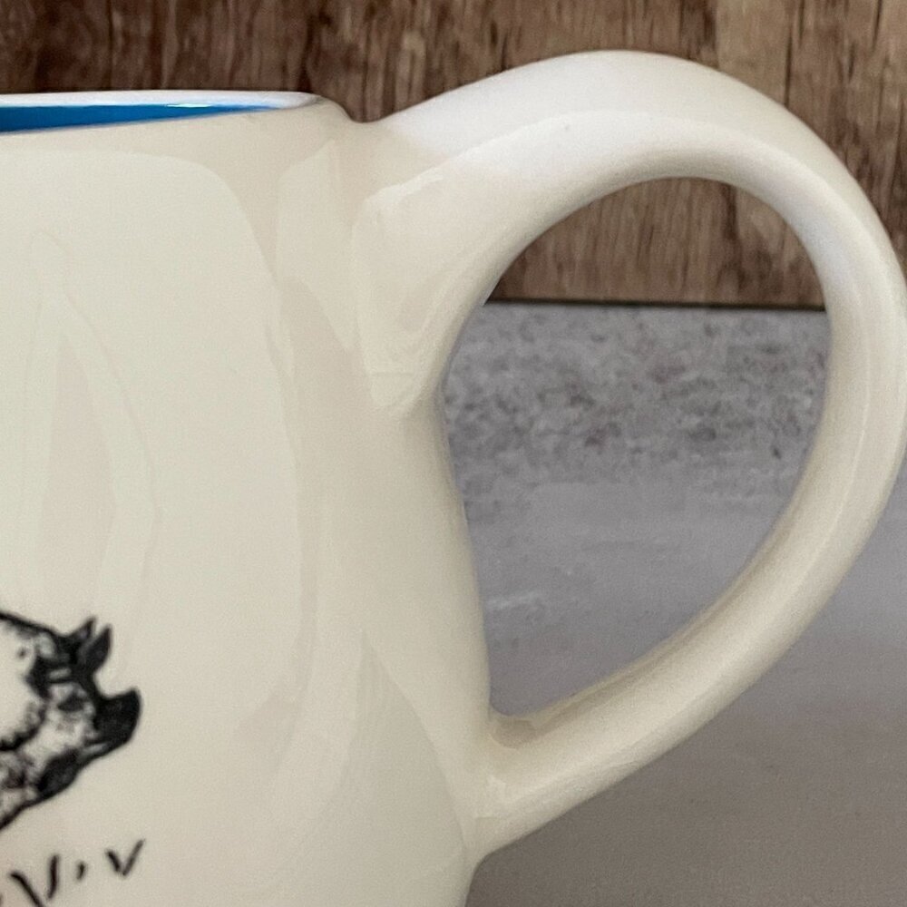 Vintage RARE Rae Dunn Farm Line Pig No Script Mug Blue Interior Rounded Handle - Picture 6 of 7